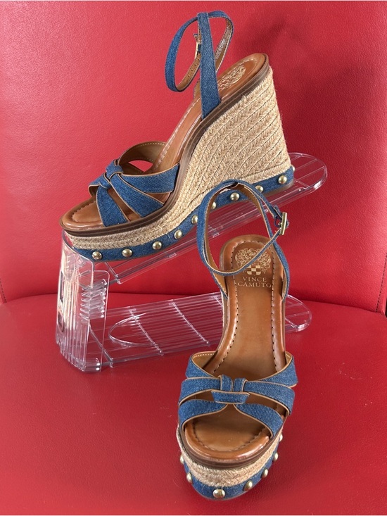 Vince Camuto Shoes - Vince Camuto Women's Denim Espadrille Wedge Sandals Studded Platform Poula 7.5
